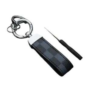 Leather Key Ring Black + Silver