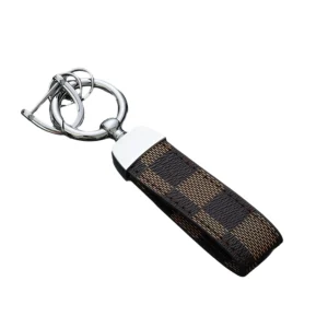 Leather Key Ring FLR Brown + Silver
