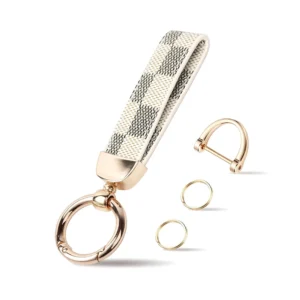 Leather Key Ring White + Gold